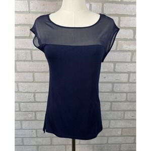 Y2K Tahari Sheer Cap Sleeve Tank Top Navy Blue‎ Women's XSmall